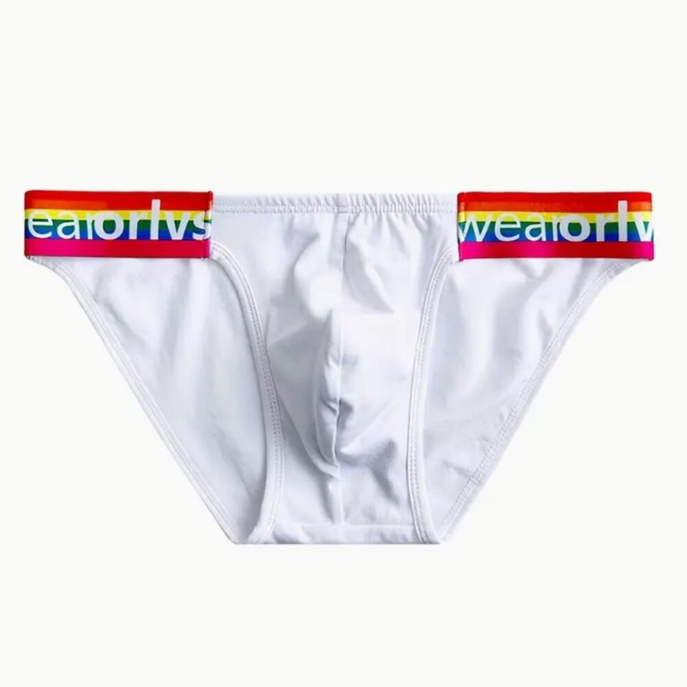 ORLVS White Pride Cotton Triangle Rainbow Band Brief Large